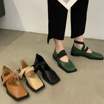 Лятна модни дамски обувки 2023 г., Дамски обувки с квадратни пръсти и кръстосана шнур, на дебела подметка, с фин силует, Ежедневно Комфортно рокля Zapatos Mujer