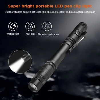 Малка led фенерче с щипка за химикалки, преносима дръжката е от алуминиева сплав, водоустойчив, с захранването от батерията, за разходки