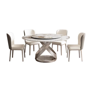Мебели за трапезария Кръг от Мрамор, от Неръждаема стомана Титановое печат Черешката Slate Плот Основата на Бюрото Мрамор Кръгла Мраморна маса за Хранене