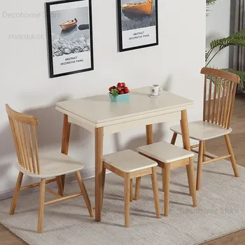 Многофункционални Сгъваеми Прибиращи Маси от масивно дърво, маси за малки апартаменти, маса за Хранене и стол в Скандинавски стил за дома