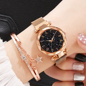 Моден Дамски Кварцов Ръчен часовник с гривната, Женски Магнитен часовник, Дамско Спортно рокля, Ръчен часовник от Розово Злато, Reloj Mujer
