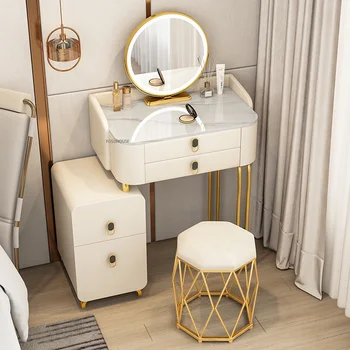 Модерен Обикновен Дървен Скрин Мебели за Спалня Гардероб За Съхранение Лесен Луксозен Тоалетка с чекмеджета Тоалетка с Огледало Z