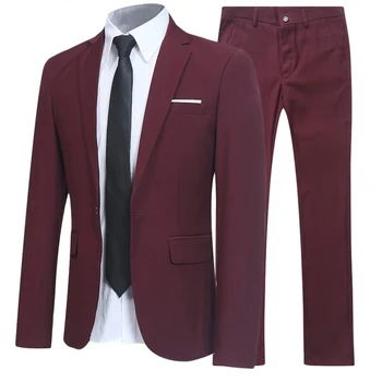 Модерен мъжки костюм от 2 теми, сако и панталони, комплект за официални партита, оборудвана смокинг, яке, палто с различни размери