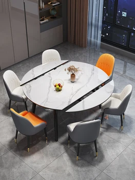 Модерна минималистичная каменна плака за домашно ползване, лесен луксозен разтегателен сгъваема маса за хранене, променящи се кръгли маси и столове
