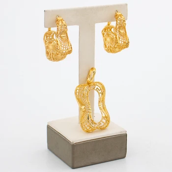 Модерни обеци и медальон, комплект бижута, Дамски обеци-халки златен цвят, ефектно окачване за колиета, комплект с позлатени впечатлява със своя Бохемски стил
