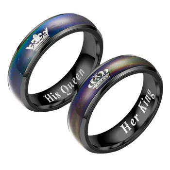 Модно нов пръстен за двойки Her King от термохромной неръждаема стомана, го короната на кралицата, универсално женско пръстен