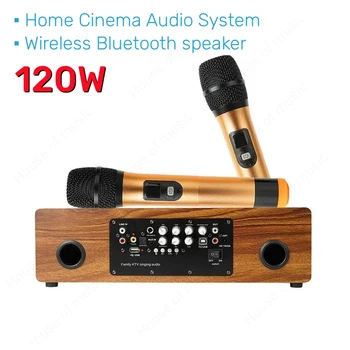 Мощни високоговорители с мощност 120 W, оборудвани с безжичен микрофон, подходящи за домашна аудио системи за домашно кино K-Song Bluetooth 5.0.
