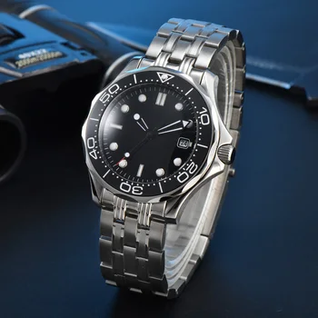 Мъжки Класически модерен механични часовници 8215 Механизъм Механизъм от матирана неръждаема стомана 316L Корпус от черно стерилен на циферблата Елегантни часовници