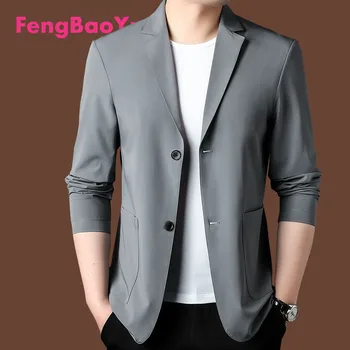 Мъжки ежедневни костюм FengBaoyu, Лятна бизнес оборудване, слънцезащитен яке, еластичен хладен коприна тъмно синьо топ, освежаване на младостта