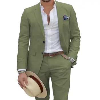 Мъжки костюм от 2 теми, яке с яка с двойни копчета, Бизнес Случайни Оборудвана Блейзър, Вечерна Рокля за Сватбения банкет (Сако + панталон)