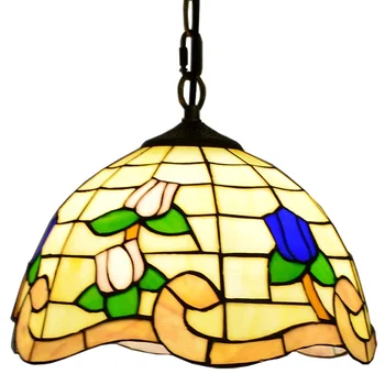 Окачен лампа от витражного стъкло в стил Тифани с 12-инчов кленов лист LongHuiJing с регулируема дължина висящ верига