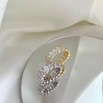 Правоъгълен пръстен от Сребро S925 с бял Цирконий, Блестящо Годежен пръстен с однорядным диамантен пръстен, Дамски модни декорации за партита от висок клас