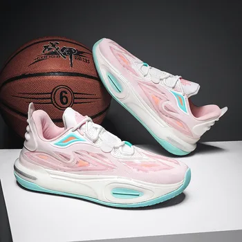 Розова градинска дамски Баскетболни обувки, Висококачествени амортизационен мъжки Баскетболни маратонки, Професионални баскетболни маратонки за мъже