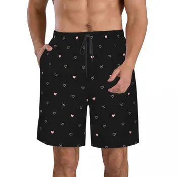 Розови мъжки ежедневни пешеходни шорти Sweet Heart с завязками, плажни панталони, удобни шорти с плоска предна част на S
