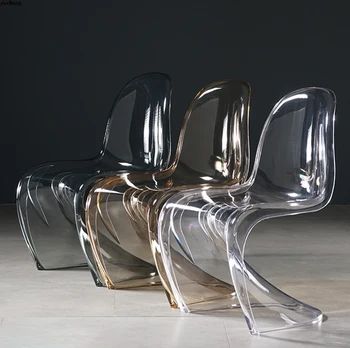 Скандинавски маса за хранене, стол Творчески Кът стол от акрил пластмаса, Стол-часова, Кристална табуретка, обзавеждане за трапезария, Прозрачен стол