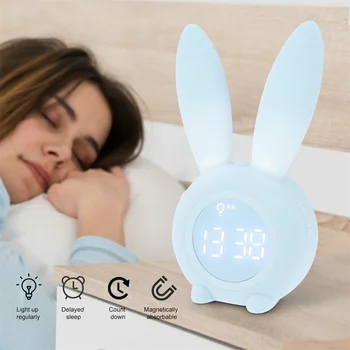 Сладки заячьи уши, led цифров часовник с аларма, Електронно USB-управление на звука, Нощна лампа със заек, часовници за декорация на спалнята, за момчета и момичета