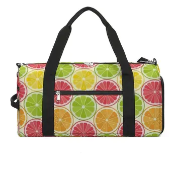 Спортна чанта Цветна Очарователен спортна чанта Лимонов цвят с обувките, Цитрусови плодове, Мъжки Дамски чанта с принтом Оксфорд, Забавен багаж, чанта за фитнес