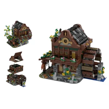 Средновековна серия от Street View MOC House Building Block Модел на Средновековния Водно Колело САМ Бебешки играчки за сглобяване Подарък на фестивала