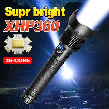 Супер Мощен Led Фенерче XHP360 Акумулаторна батерия USB Висока Мощност 28650, Тактическо Фенерче, Открит Водоустойчив Фенер За Къмпинг, С Увеличение