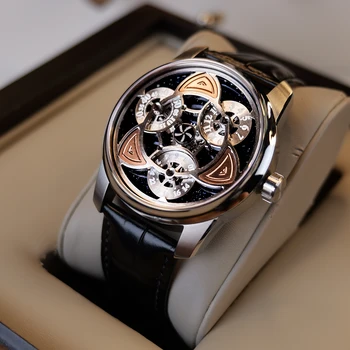 Творчески автоматичен механичен мъжки часовник OBLVLO от стомана с суперсветящимся сапфирено стъкло, водоустойчив мъжки часовник 50М
