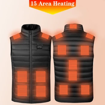 Топло облекло Унисекс 15 Зони за отопление Топлинна Жилетка с топъл цип Зареждане чрез USB Спортно облекло за Къмпинг на открито