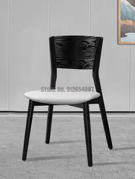Трапезария стол от масивно дърво в скандинавски стил, Модерен минималистичен стол за домашно ресторант, Кожен стол, с черна облегалка, Луксозна италианска трапезария