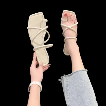дамски обувки на нисък ток, Улични сандали за жени, Бежевое Лято 2023, Шик и елегантен