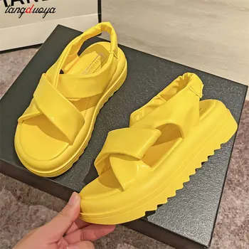 жълти Летни спортни сандали за татко, дамски обувки, Модни и ежедневни нескользящая плажни обувки на платформа, Sandalias De Mujer