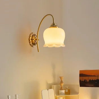 съвременно стенно огледало с led осветление за спалня, турска лампа, античен дървена ролка, лампа за четене на гъши врата, монтиран на стената лампа за четене